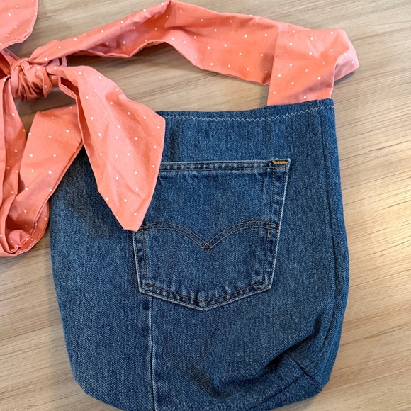 Levi's Handbags - Handmade Denim Pocket Tote Bag with Coral Polka Dot Tie Strap